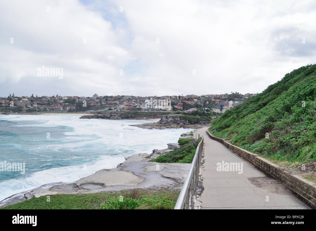 A view towards Tamarama and Bronte beaches around the bend from Bondi beach near Sydney, Australia Stock Photo