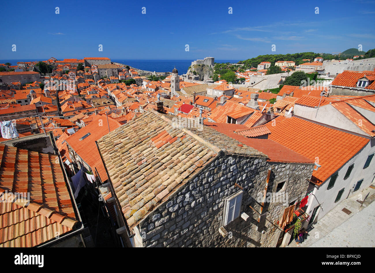 DUBROVNIK, CROATIA. The terracotta rooftops of the old town, as seen ...
