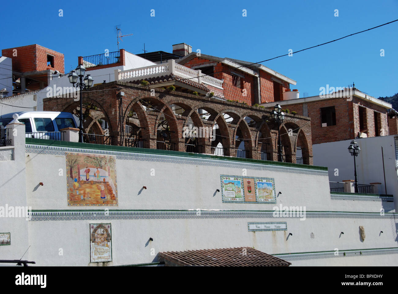 Arched public viewing area, Arenas, Costa del Sol, Malaga Province, Andalucia, Spain, Western Europe. Stock Photo