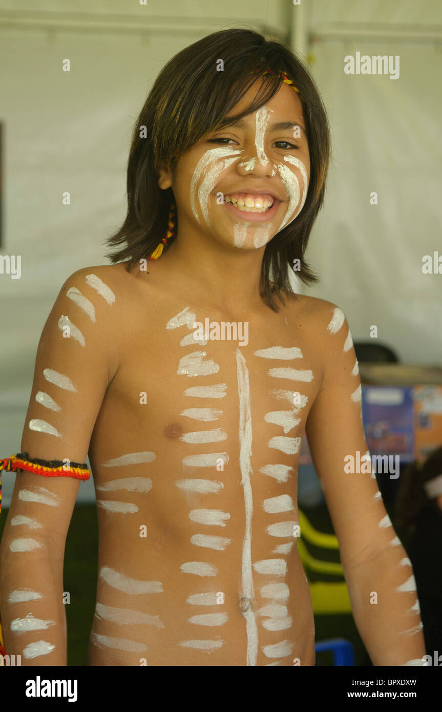 Noongar boy with body paint in Perth, Australia Stock Photo