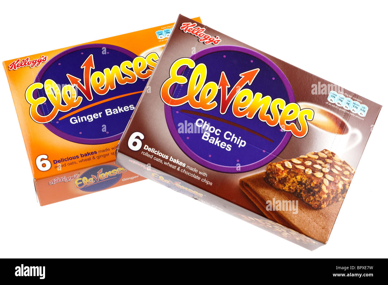 Two boxes of 6 Kelloggs Elevenses choc chip and ginger bakes Stock Photo