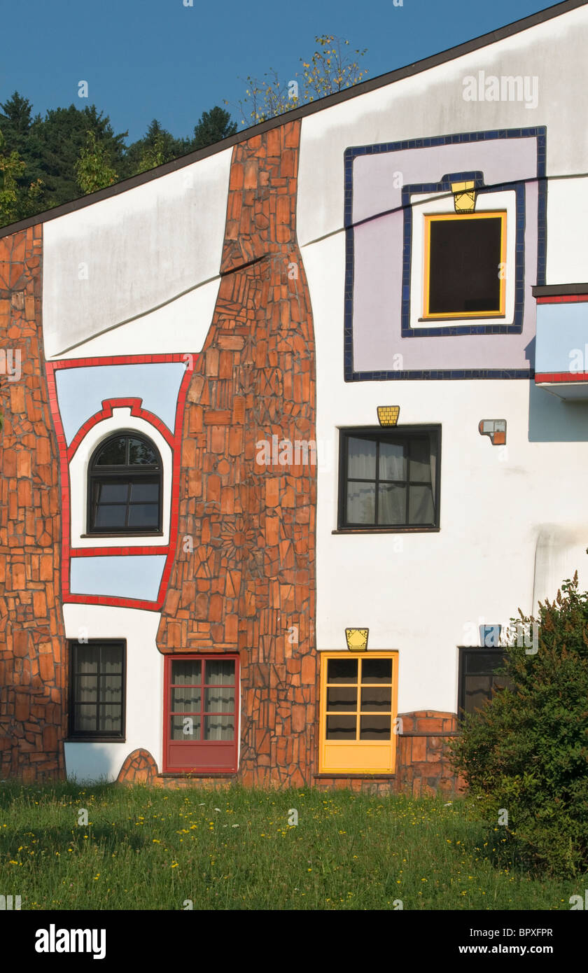 Close-up of Facade of Ziegelhaus (Brick House), Hot Springs Hotel and Spa by Hundertwasser in Bad Blumau, Styria, Austria Stock Photo
