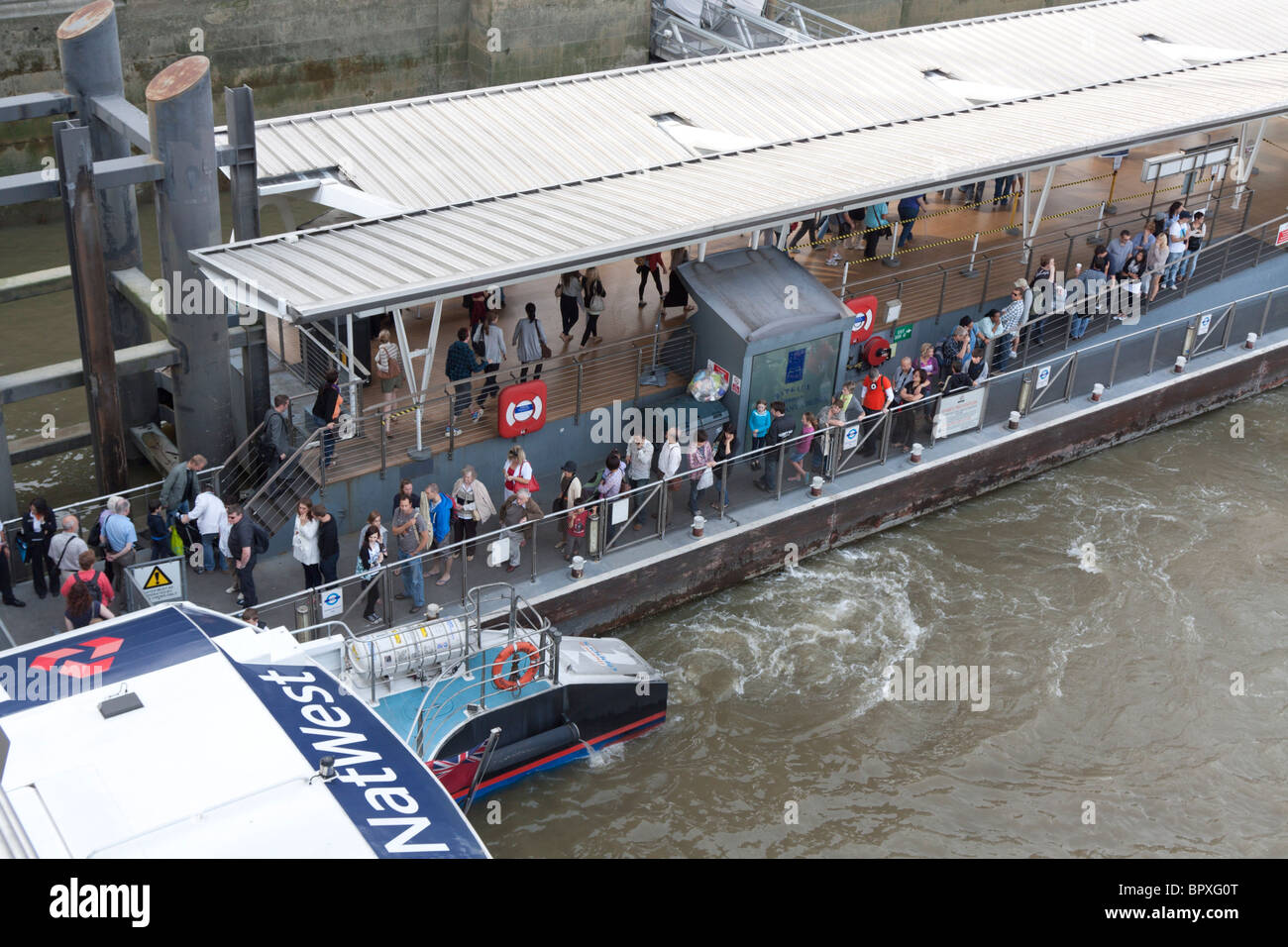 London River services - Thames Clipper - Embankment pier - London Stock Photo