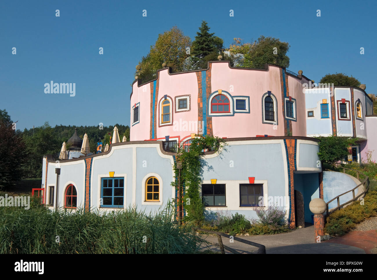 Building of Geistreich Conference Centre at Rogner Bad Blumau Thermal Spa and Hotel by Hundertwasser, Styria, Austria Stock Photo