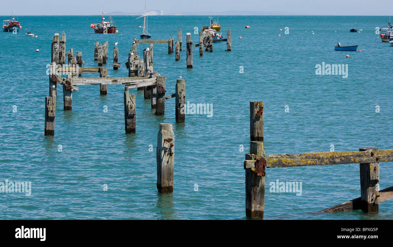 The remains of the old pier at Swanage, Dorset UK. Stock Photo