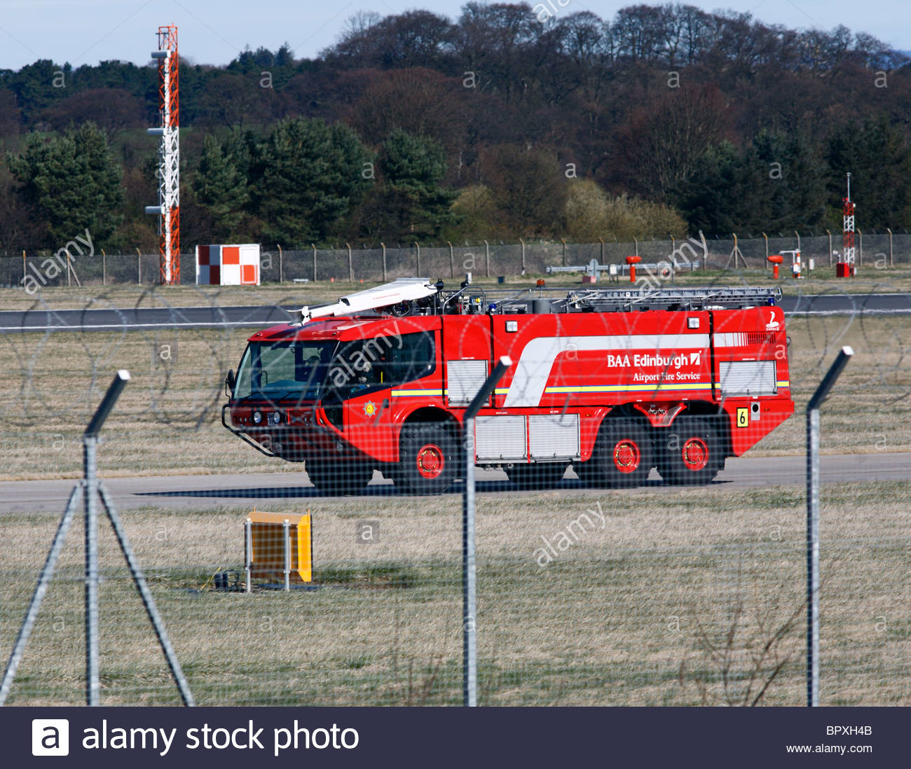 Fire engine at airport Stock Photo