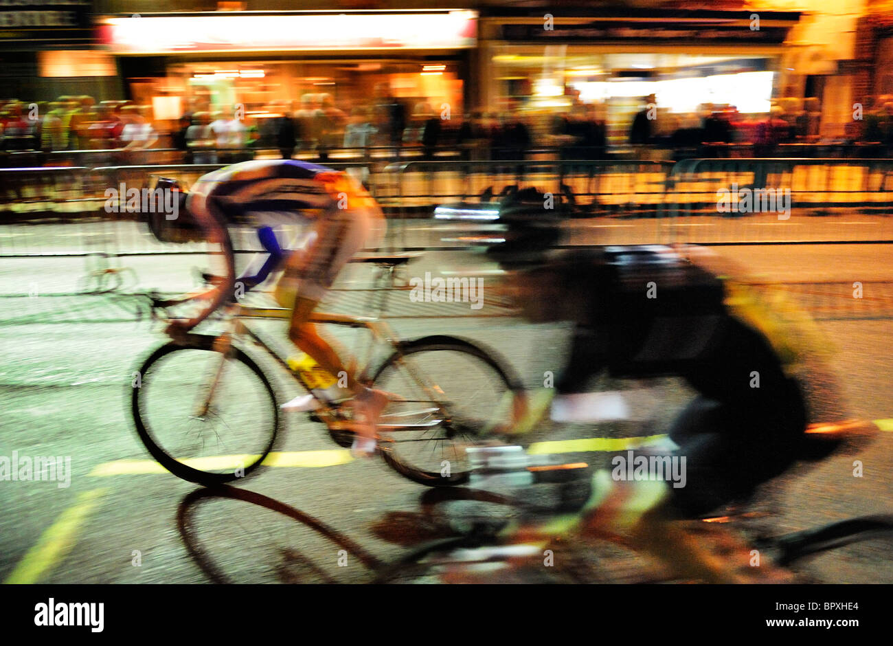Newport Nocturne Cycle Race, which takes place in the evening through the streets of Newport, Shropshire (September 4th 2010). Stock Photo