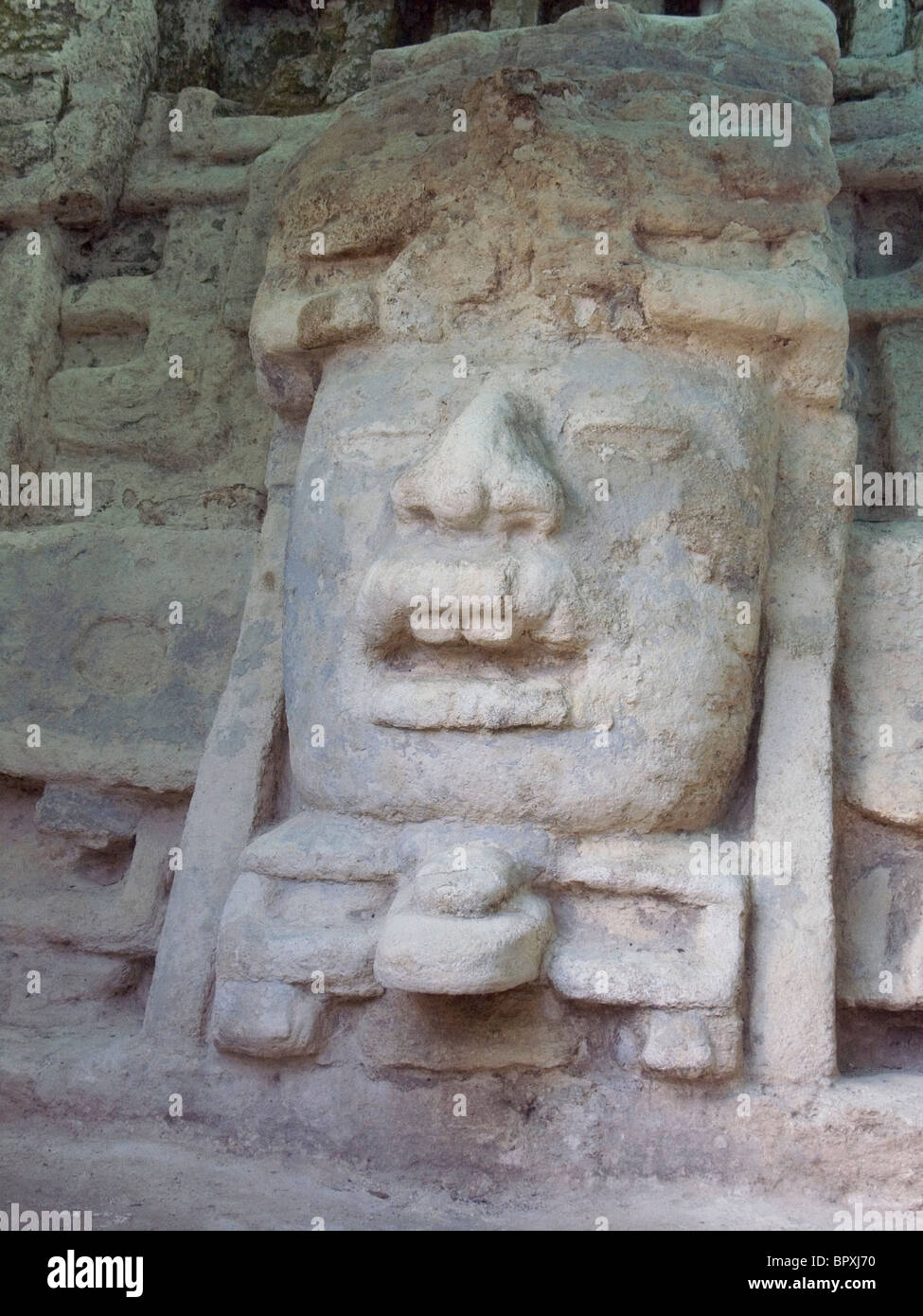 At the Mask temple in the Lamanai Archaeological Reserve Stock Photo ...