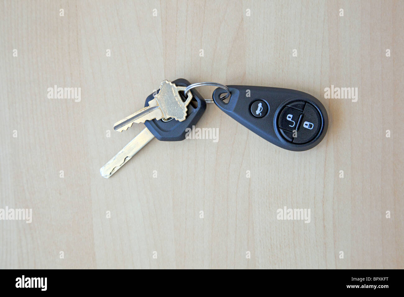 car keys with remote on table Stock Photo