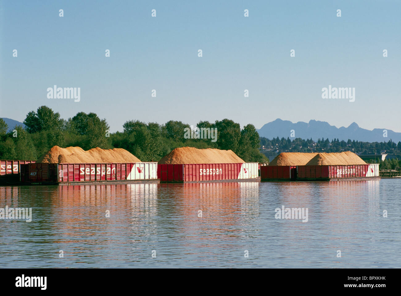Wood Chips loaded onto Barges, Fraser River, Vancouver, BC, British