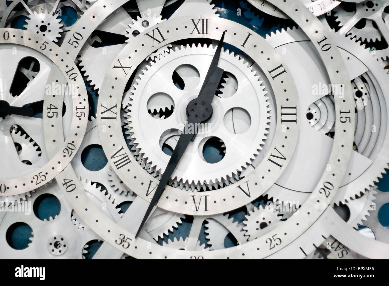 Closeup of gears from clock works. Stock Photo