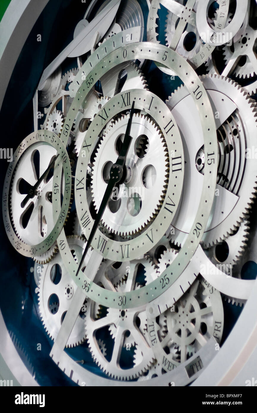 Closeup of gears from clock works. Stock Photo