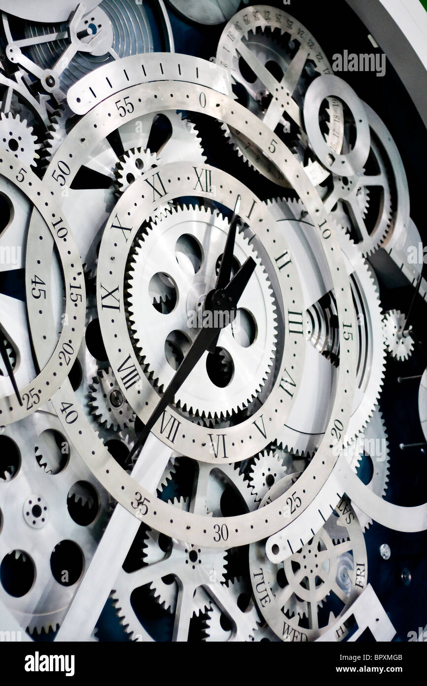 Closeup of gears from clock works. Stock Photo