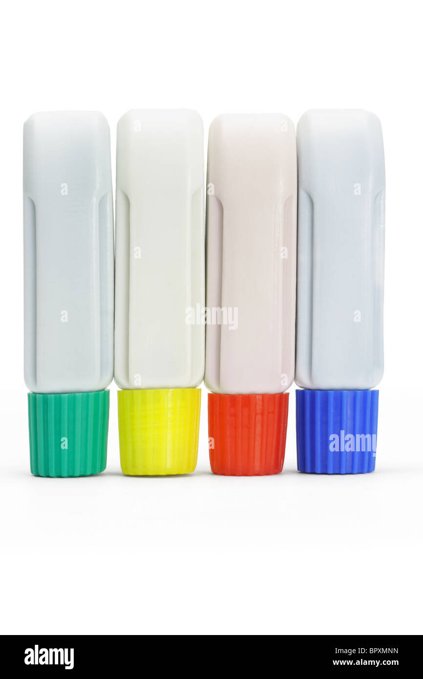 Four tubes of color paints on white background Stock Photo