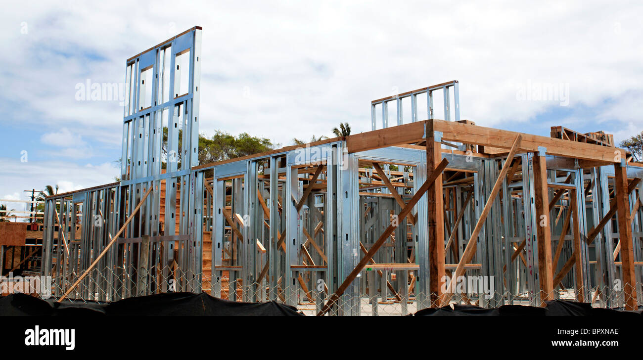 Steel frame building under construction hires stock photography and