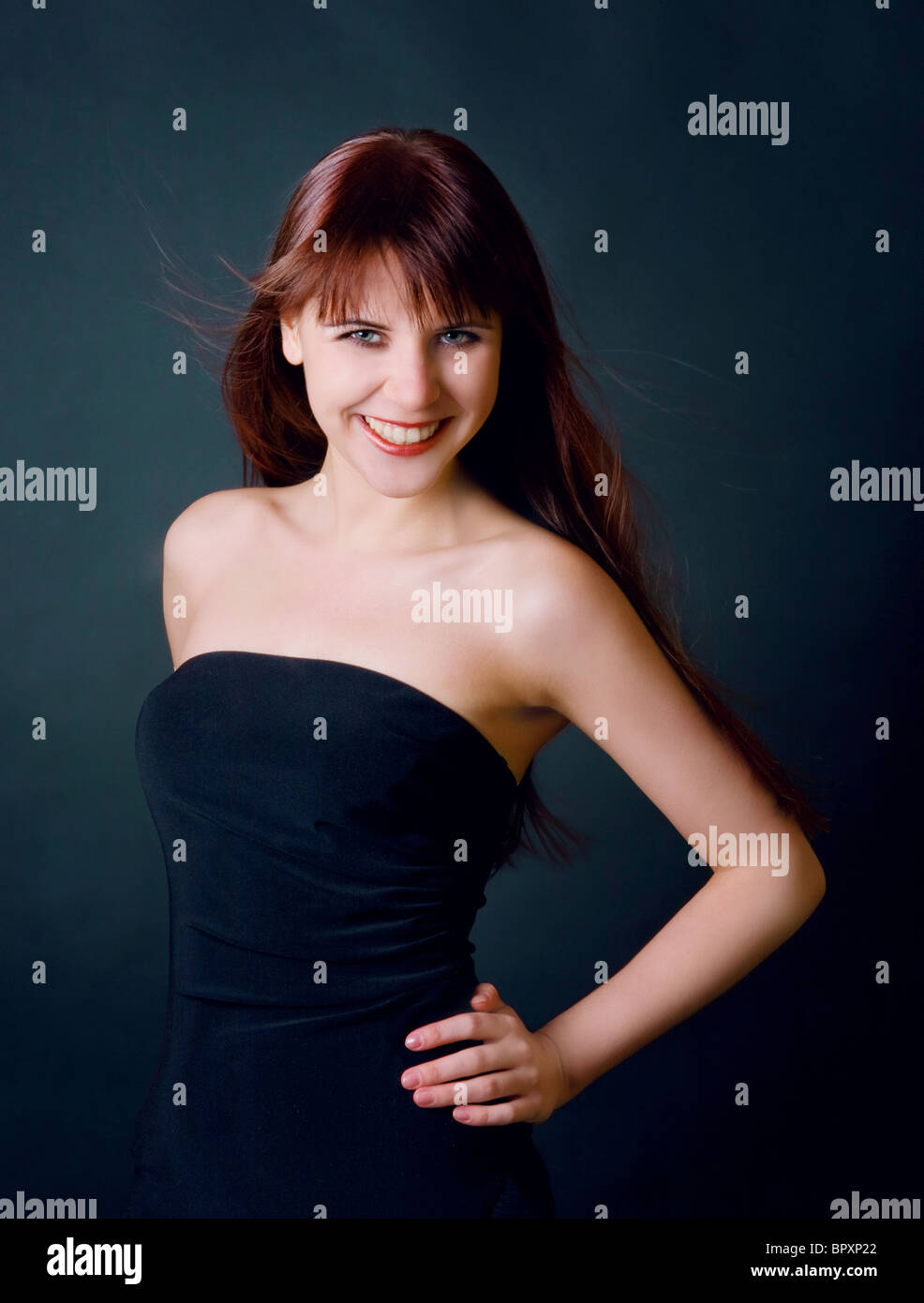 portrait of beautiful girl on black background Stock Photo - Alamy