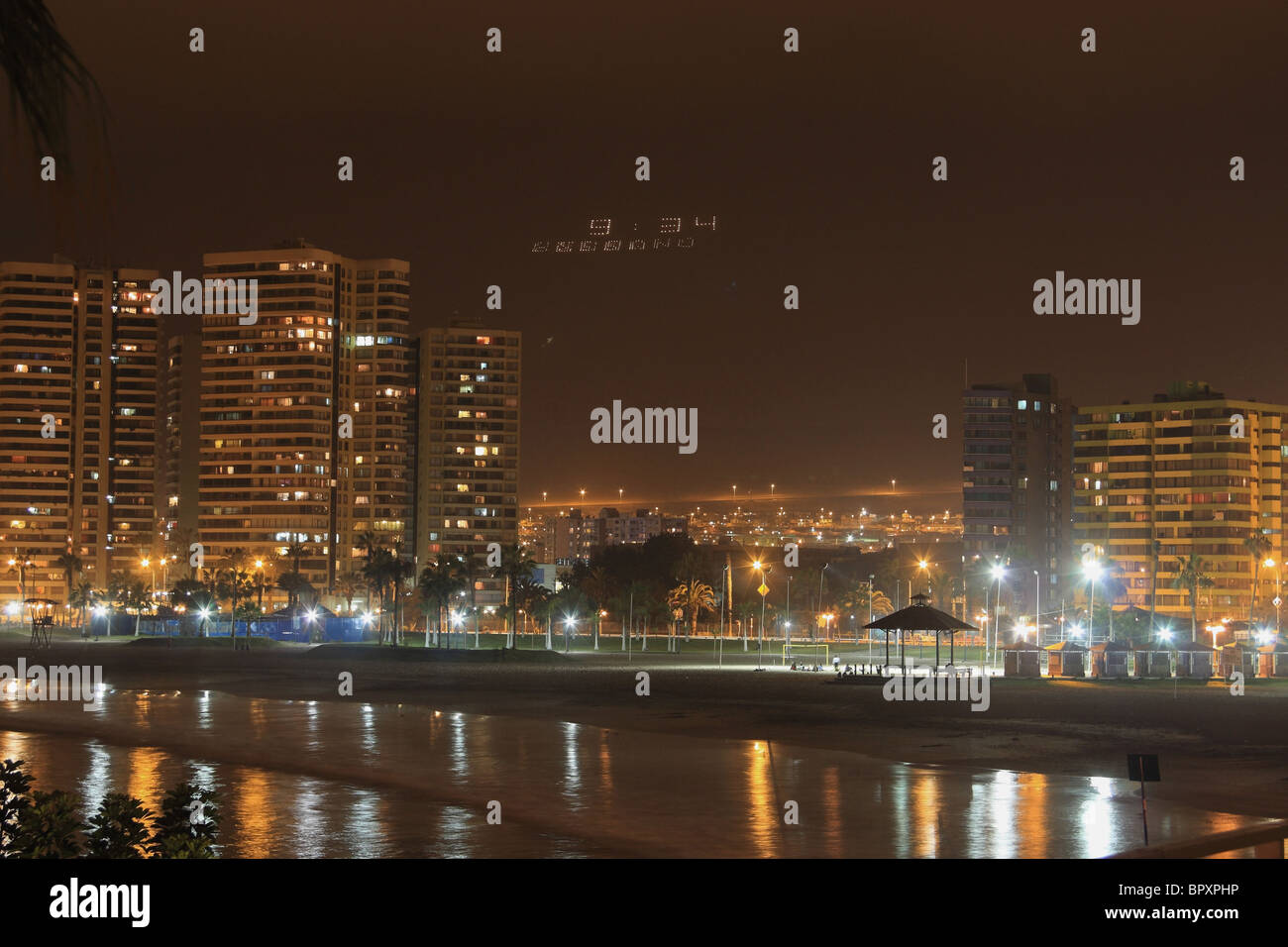 The city of Iquique, northern Chile, at night Stock Photo