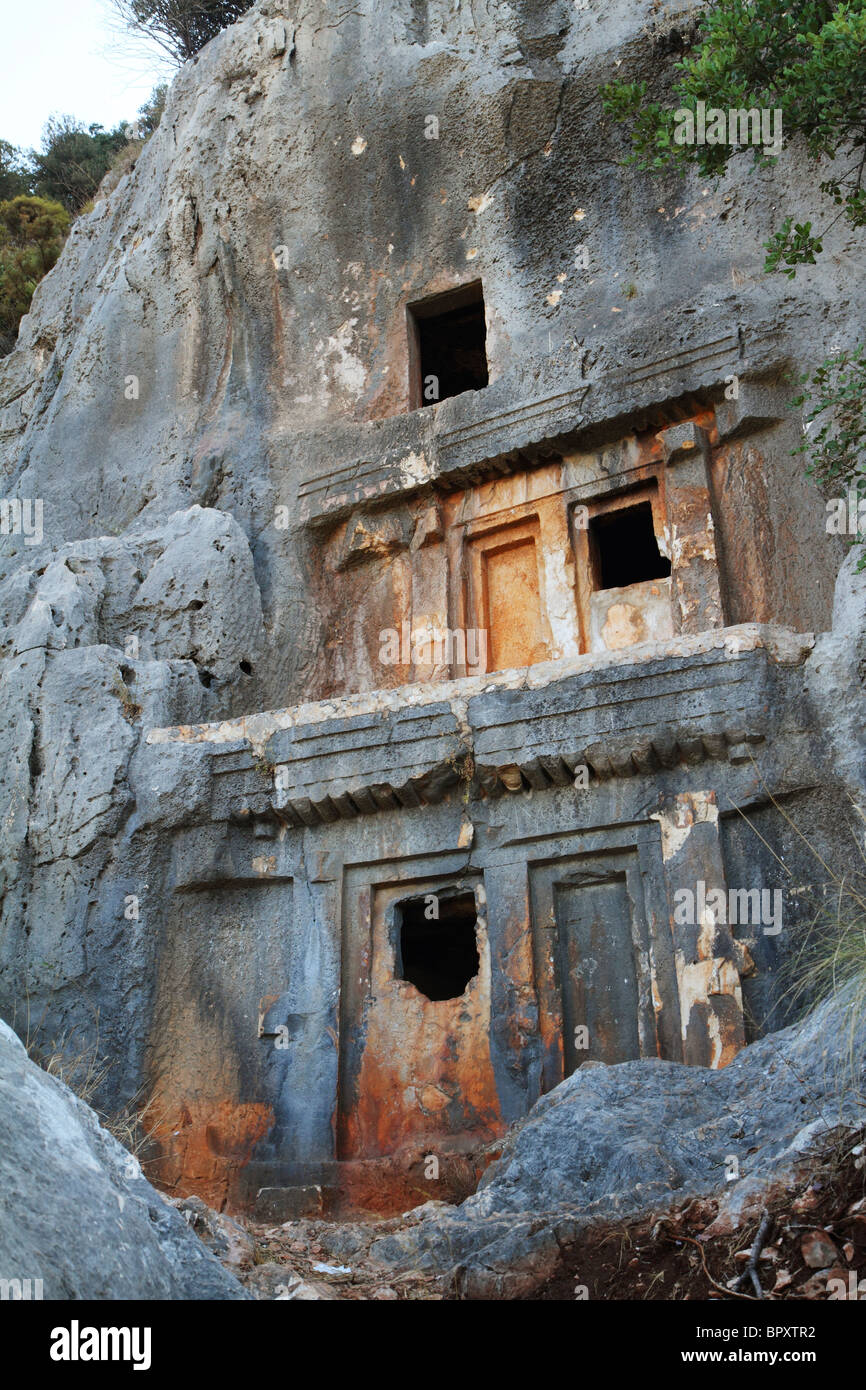 Lycian rock tombs,  Kas, Turkey Stock Photo