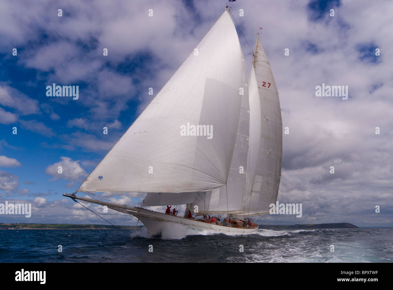 Classic yacht 'Adela' Sailing in the English Channel off Falmouth Stock