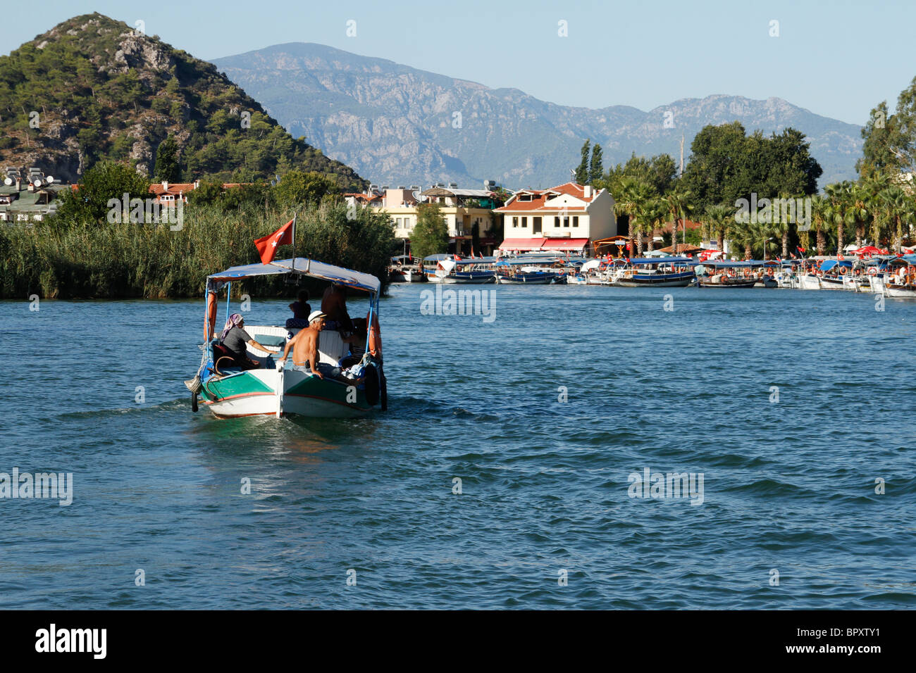 Boat on Dalyan River, Turkey Stock Photo