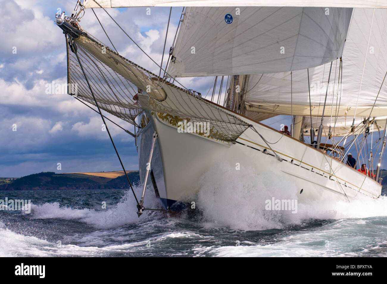 Classic yacht 'Adela' Sailing in the English Channel off Falmouth Stock