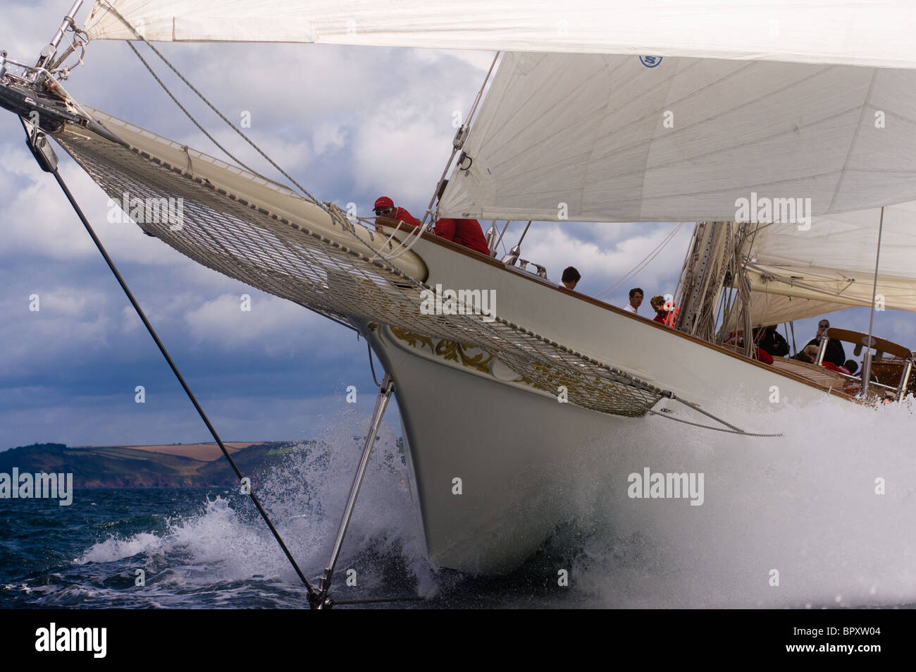 Classic yacht 'Adela' Sailing in the English Channel off Falmouth Stock