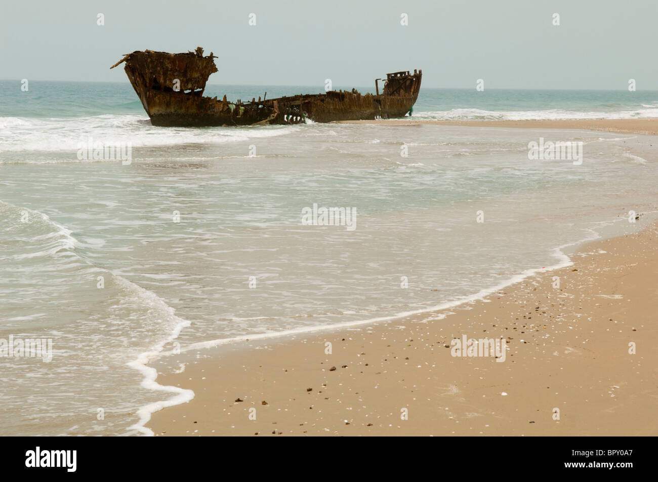 Shipwreck on the beach, Kafountine, Casamance, Senegal Stock Photo