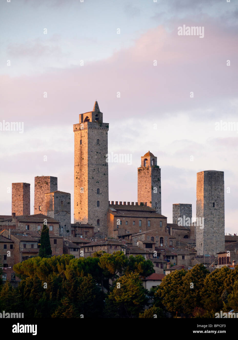 San Gimignano in Tuscany, Italy, mediaval Tuscan town, called medieval Manhattan or the Italian city of towers Stock Photo