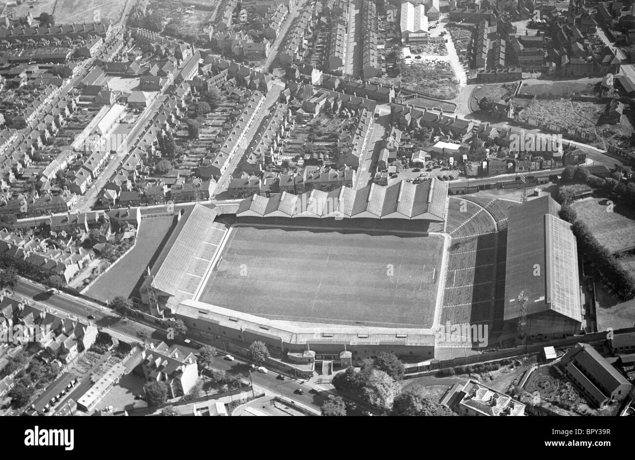 Aerial view of Wolverhampton Wanderers Football Club stadium Molineux in 1960 Stock Photo