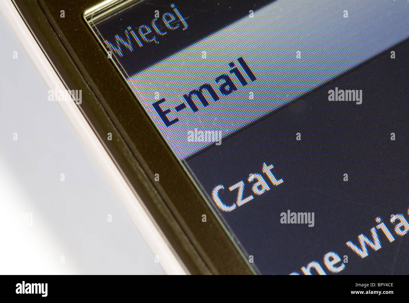 Mobile phone e-mail. Selective focus macro. Stock Photo