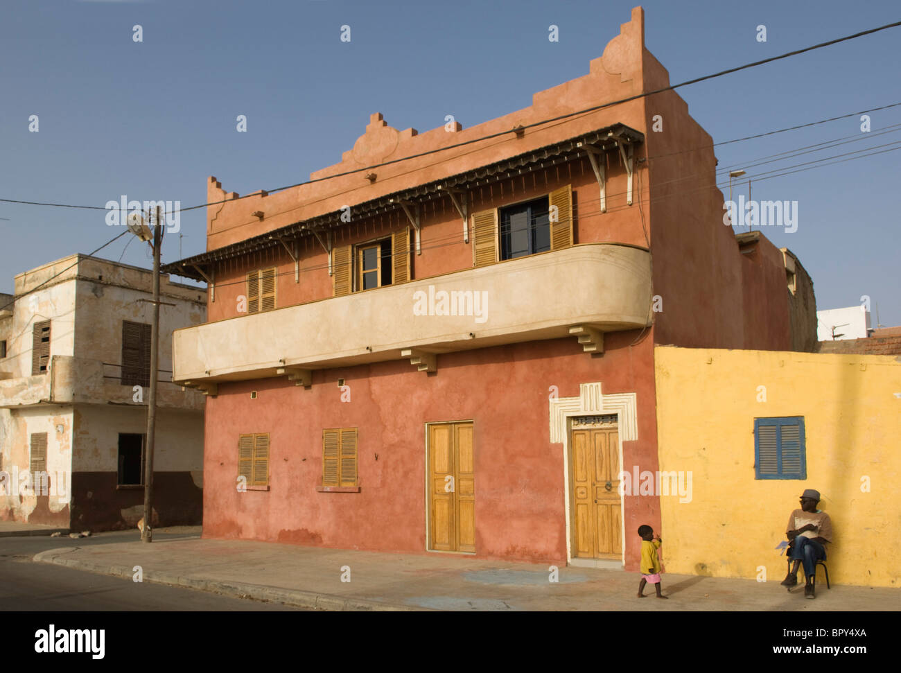 Senegal, Saint Louis. Street Scene. Colonial Era Houses Stock Photo - Alamy