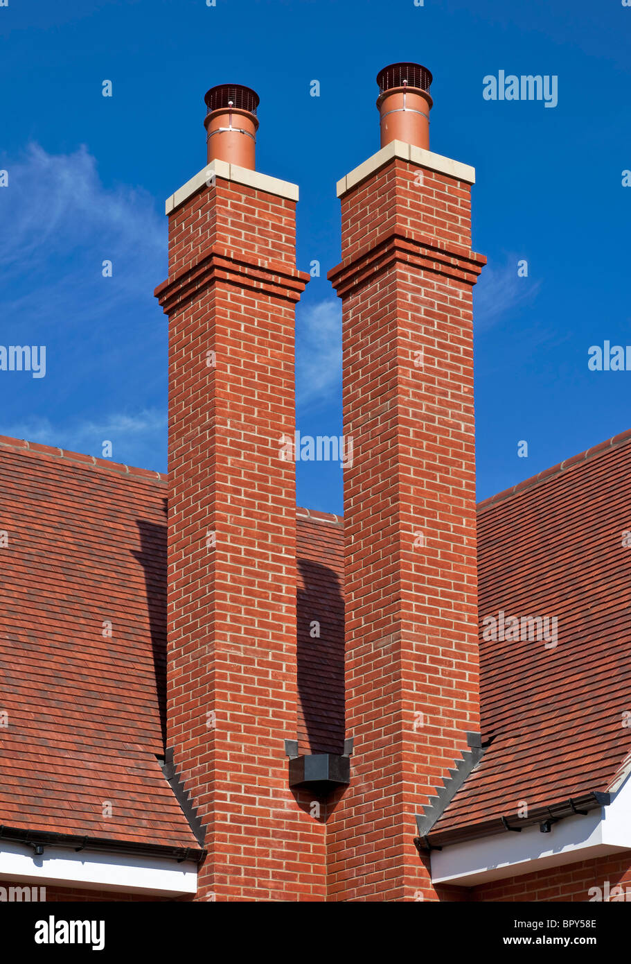 Double chimney on a house in Chigwell, Essex Stock Photo Alamy