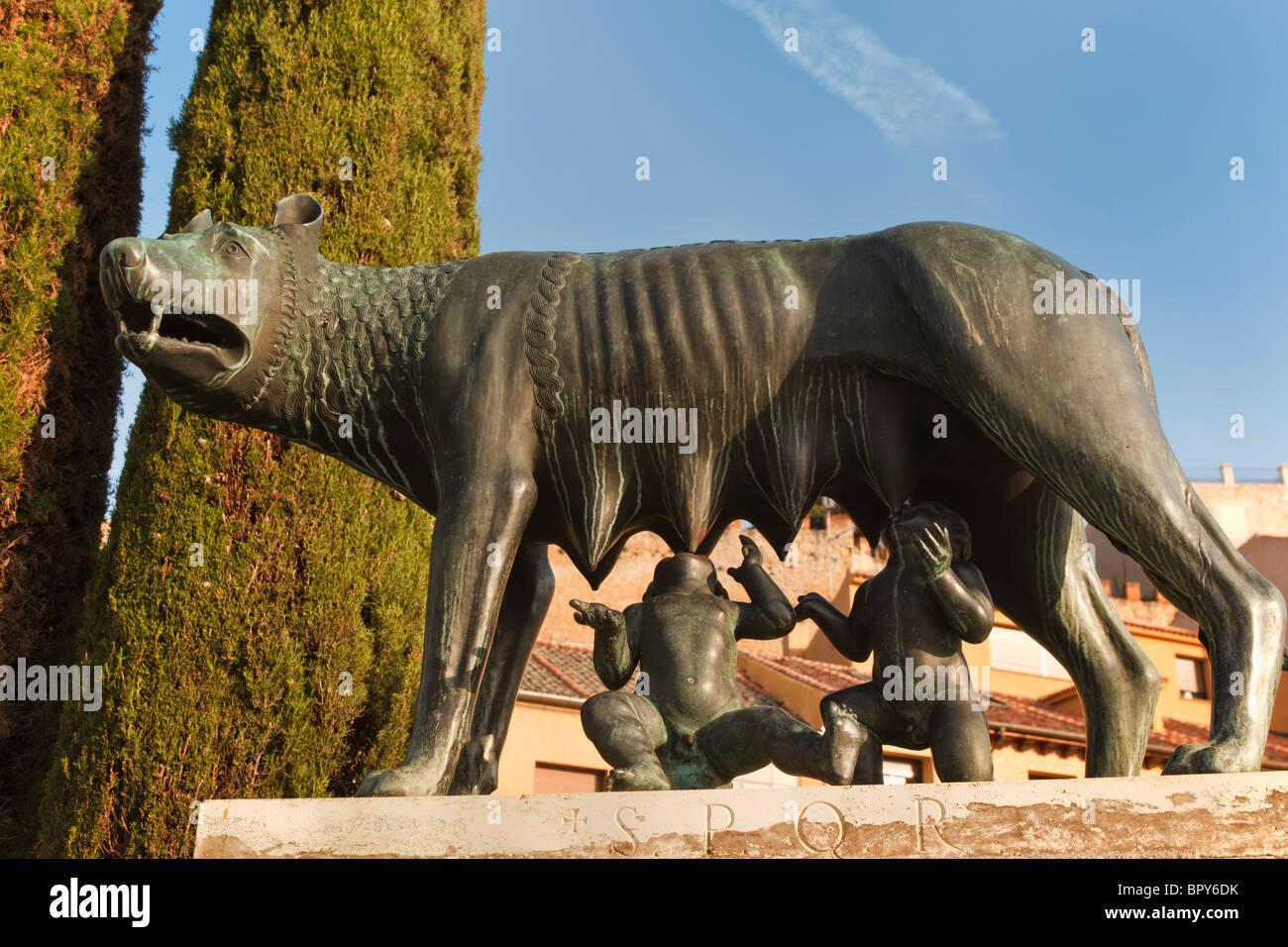 Segovia, Segovia Province, Spain. The she wolf suckling Romulus and Remus. Stock Photo