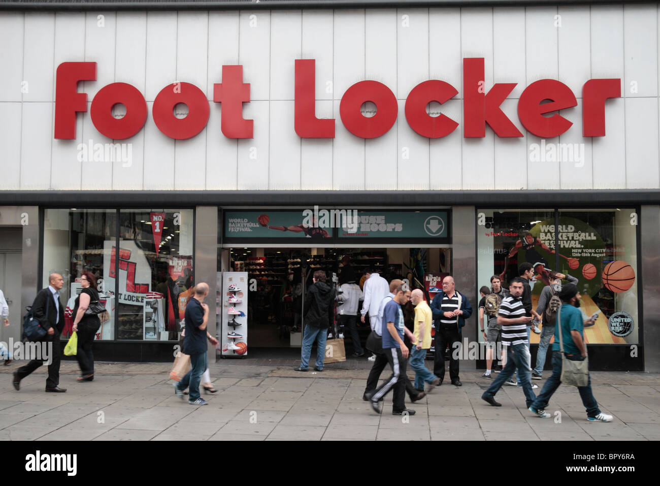 Street view of the Foot Locker  store on Oxford Street, London, UK. Stock Photo