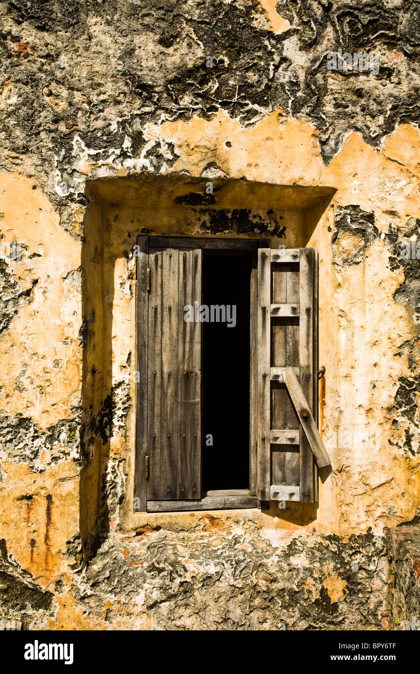 Historic El Morro Spanish fortress window close up of San Felipe del