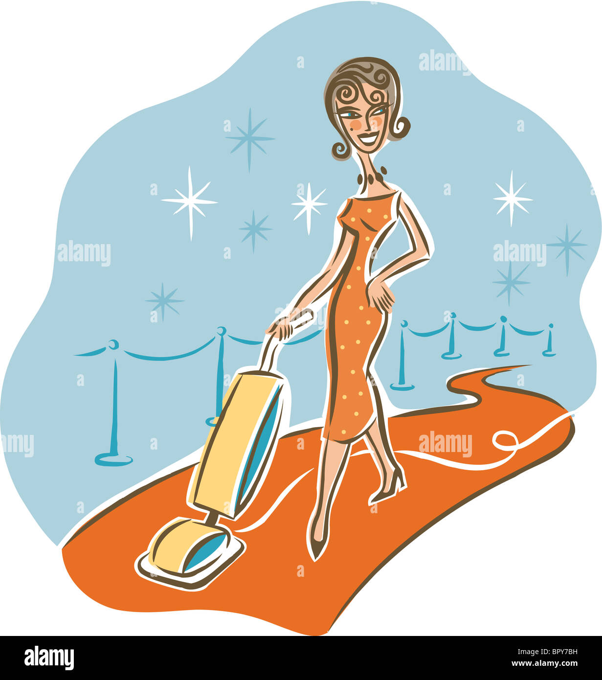 Illustration of a woman vacuuming on the red carpet Stock Photo - Alamy
