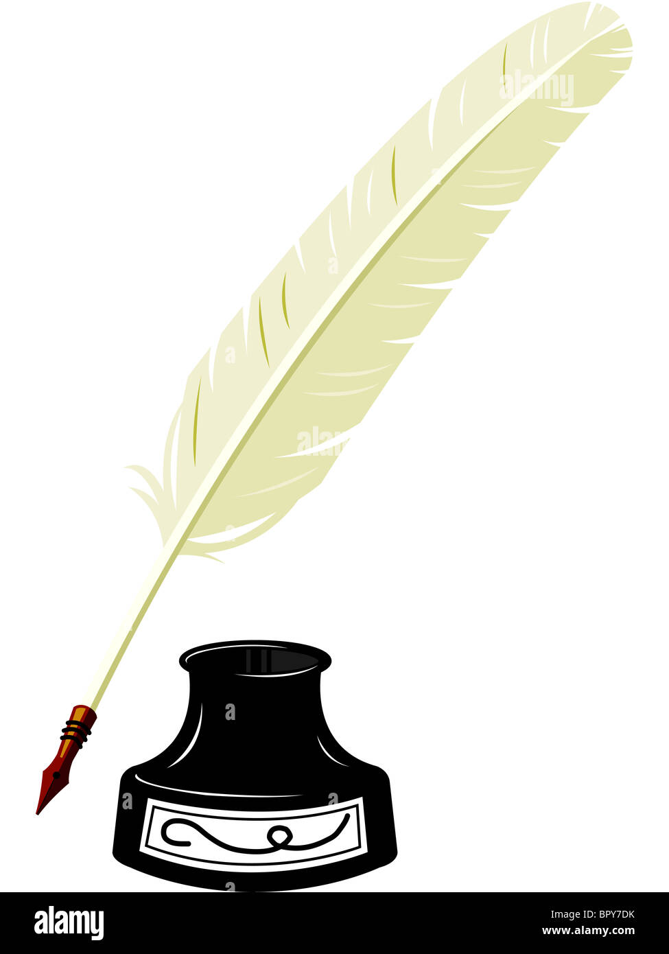 Illustration of a feather pen and an inkwell Stock Photo