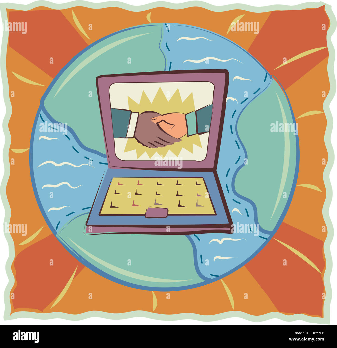 Hand Shaking Computer Illustration of a laptop with hands shaking Stock Photo - Alamy