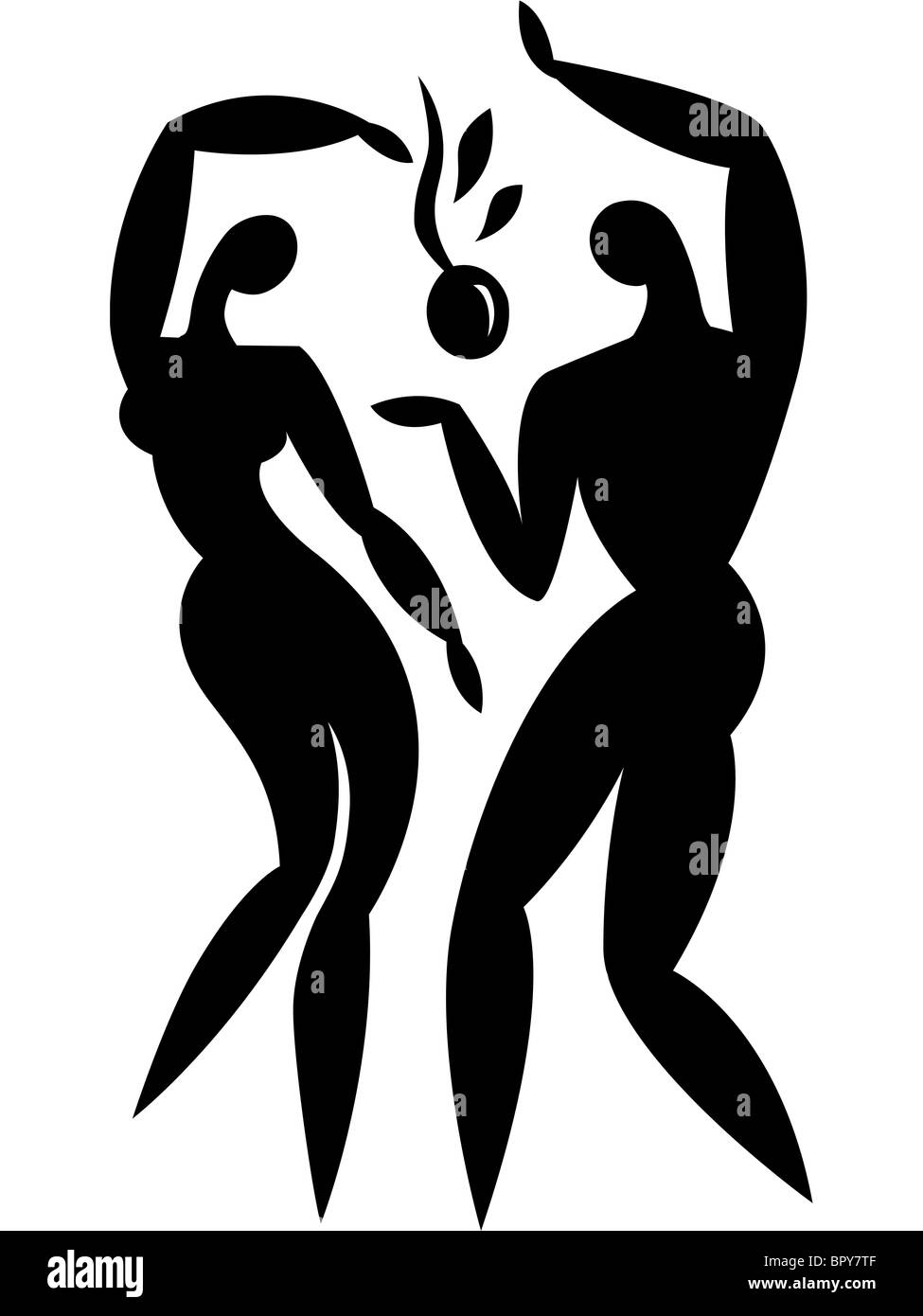 Illustration of two people resembling adam and eve Stock Photo