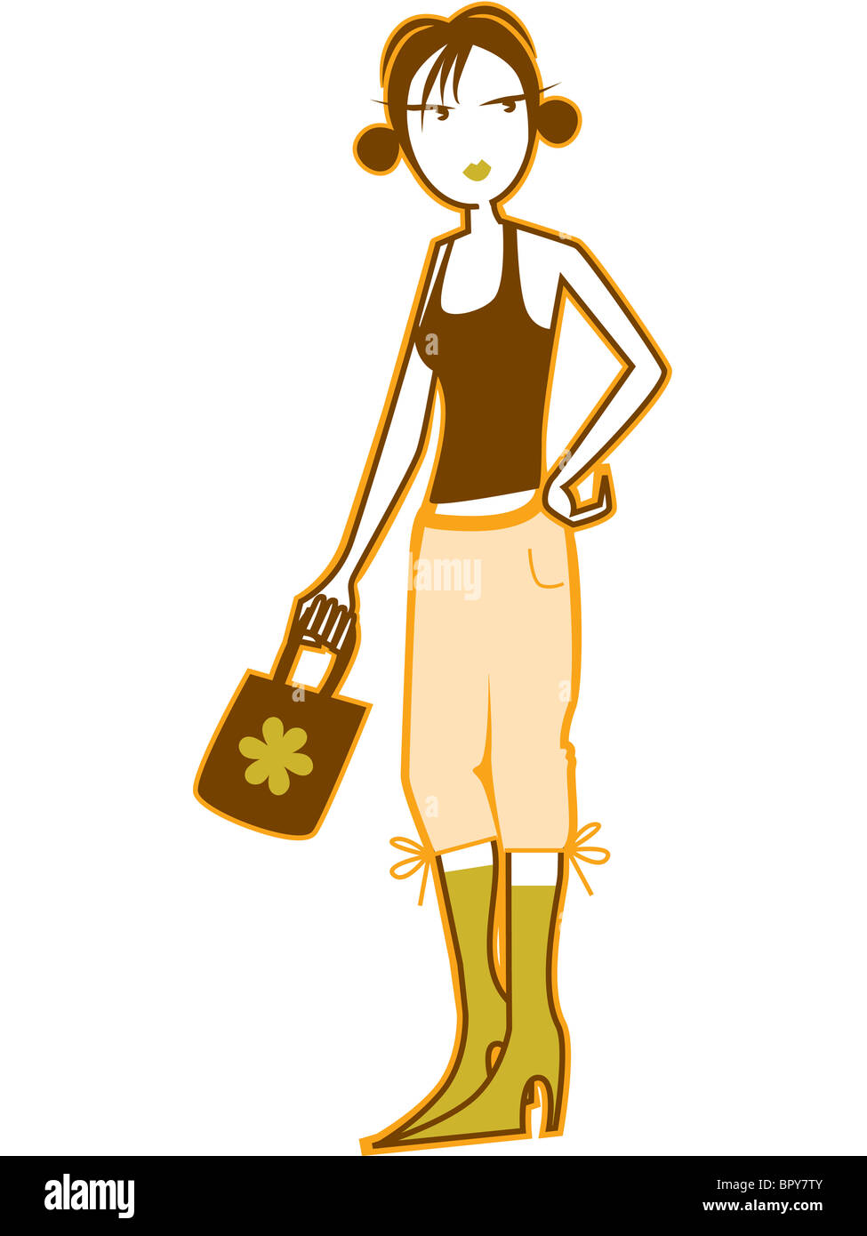 Illustration of a girl holding a purse Stock Photo