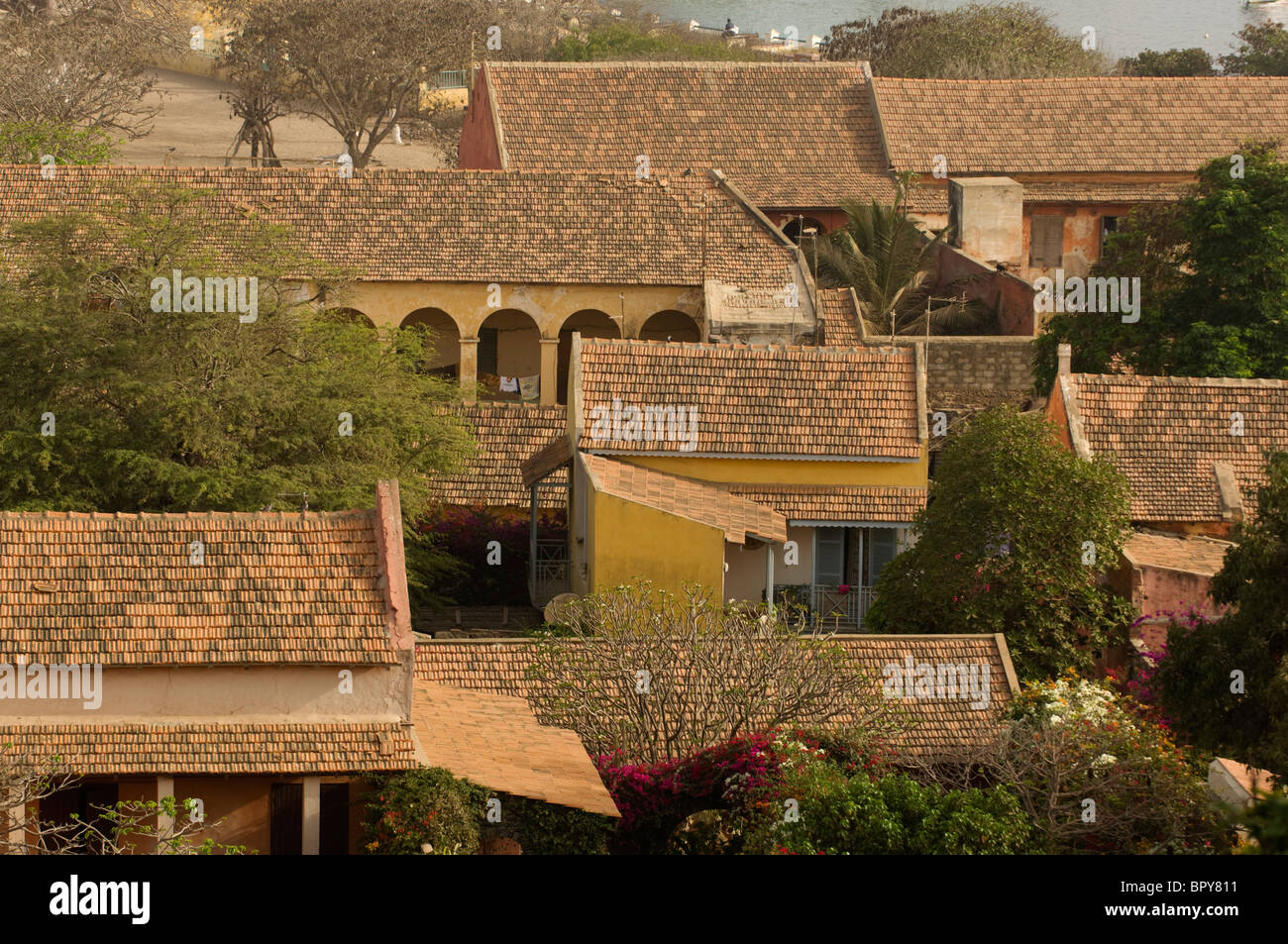 Roofs of colonial houses, Gorée Island, Senegal Stock Photo