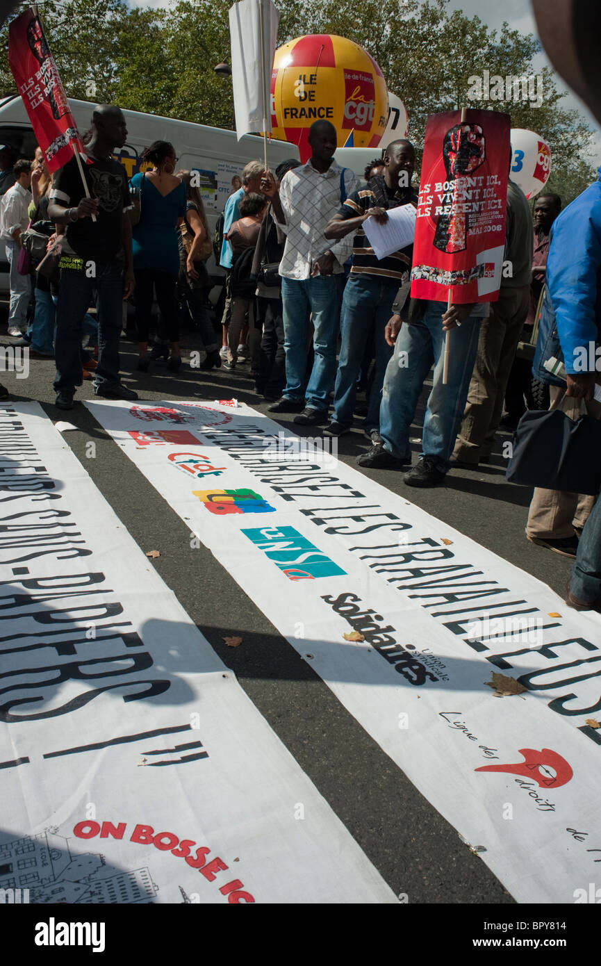 Paris, France, Millions strike in France over pension reforms, Protests, Undocumented Migrants, From Africa Stock Photo