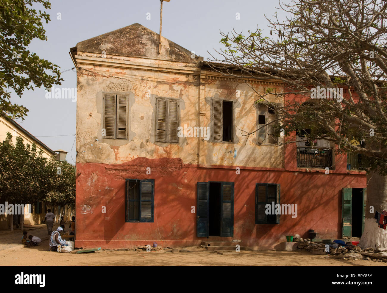 Colonial houses on the waterfront, Gorée Island, Senegal Stock Photo