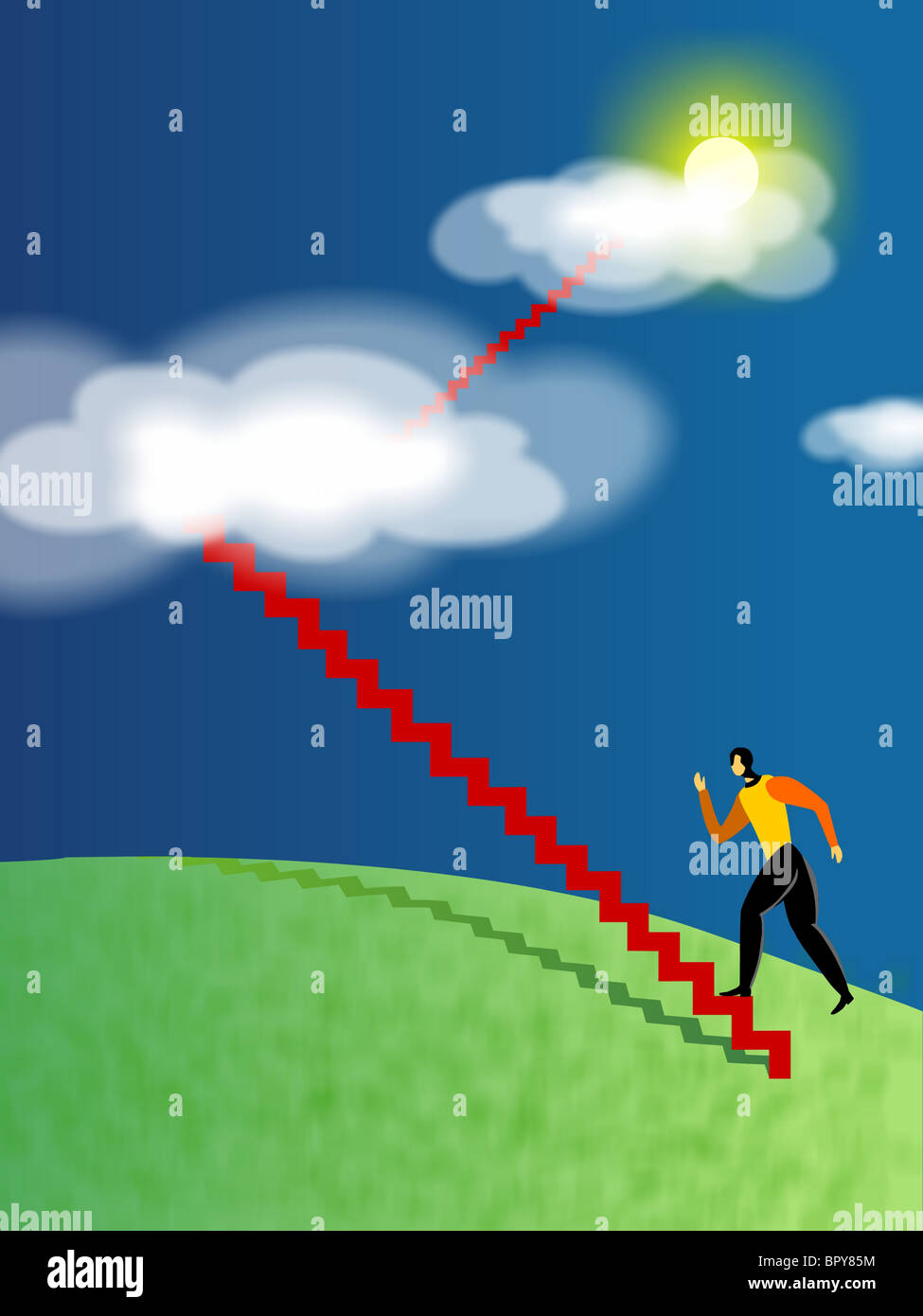 A businessman climbing stairs that lead to the clouds Stock Photo - Alamy