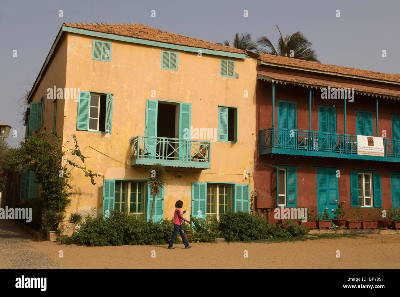 Colonial houses on the waterfront, Gorée Island, Senegal Stock Photo