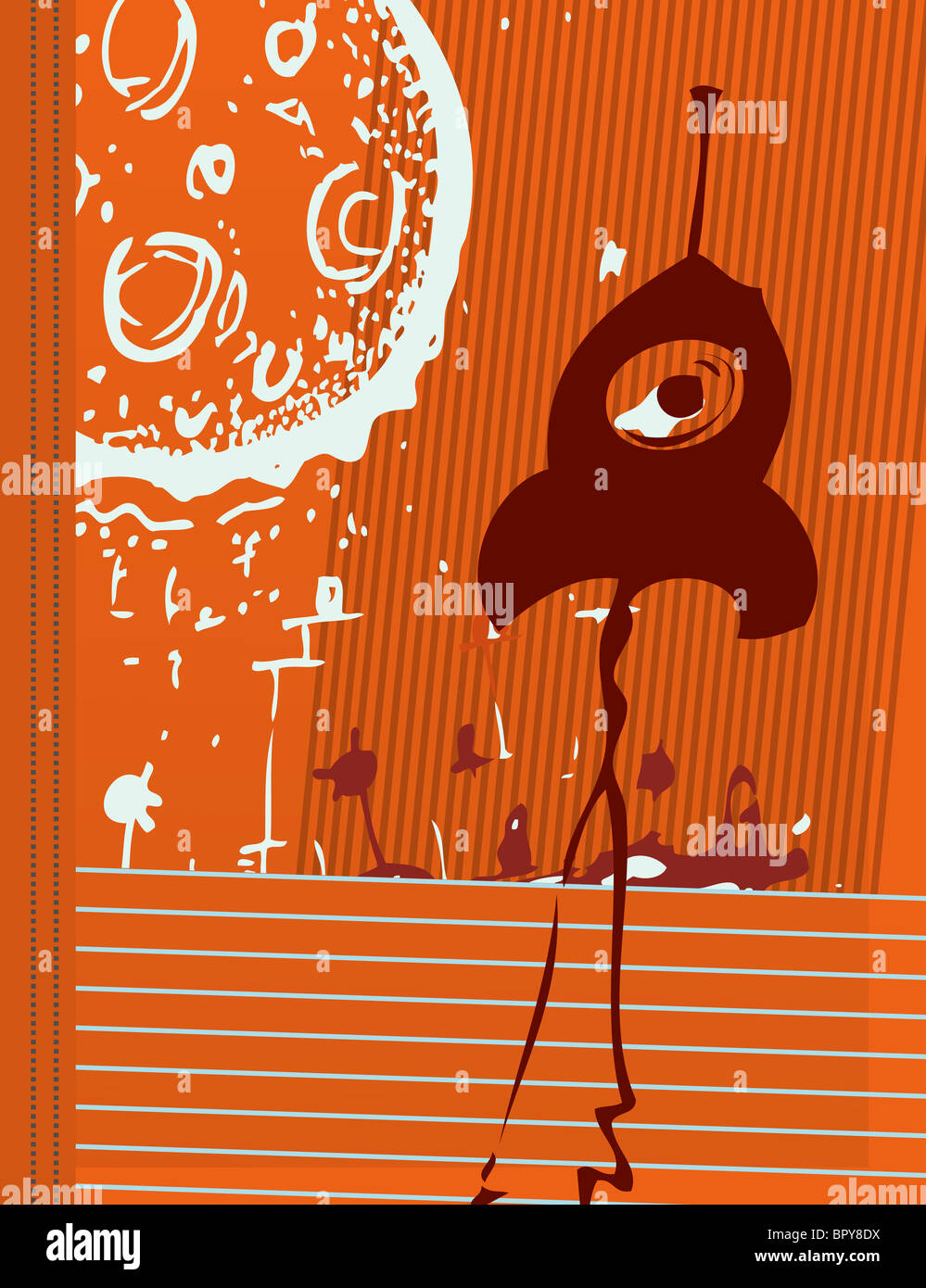 Doodles of a rocket blasting off to the moon on a notebook cover Stock Photo