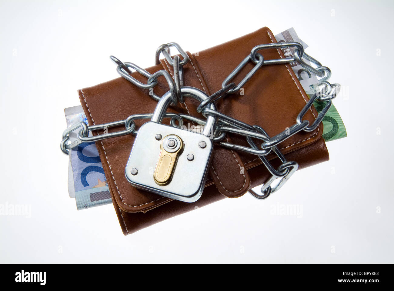 Wallet with Money Wrapped in a Chain and Lock Stock Image - Image of metal,  investment: 127567277