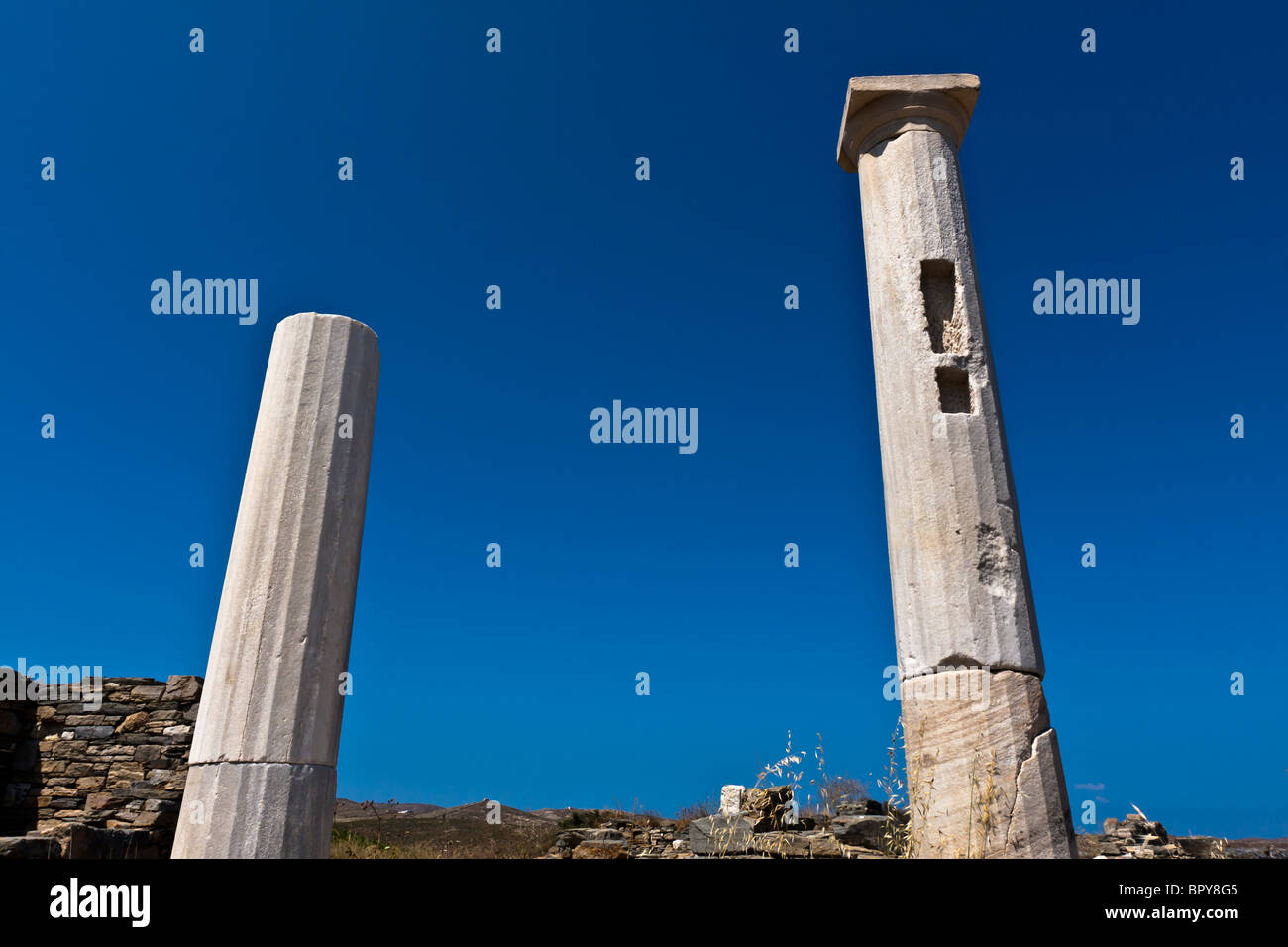 Delos Inscription Column Ancient columns in the city of Delos Stock Photo - Alamy