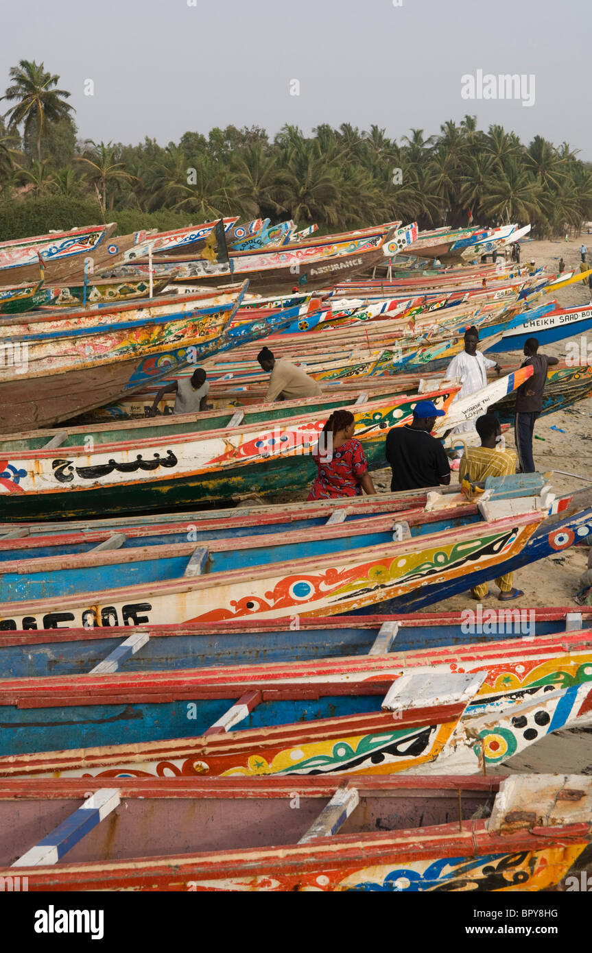 Pirogues lying on the fishing beach, Mbour, Petit Côte, Senegal Stock Photo