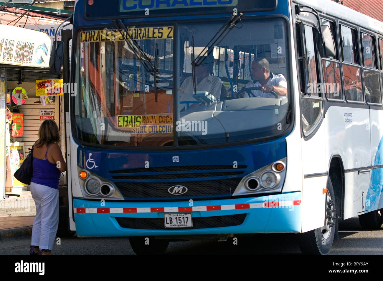 Public transportation bus in Limon, Costa Rica. Stock Photo